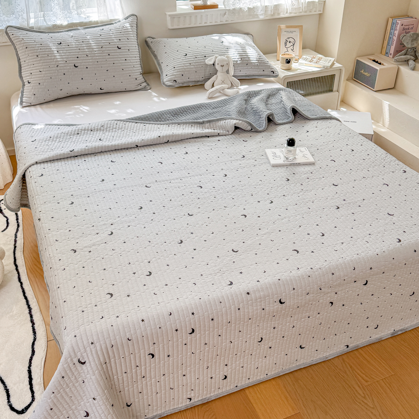 一面绒一面纯棉床盖双面两用