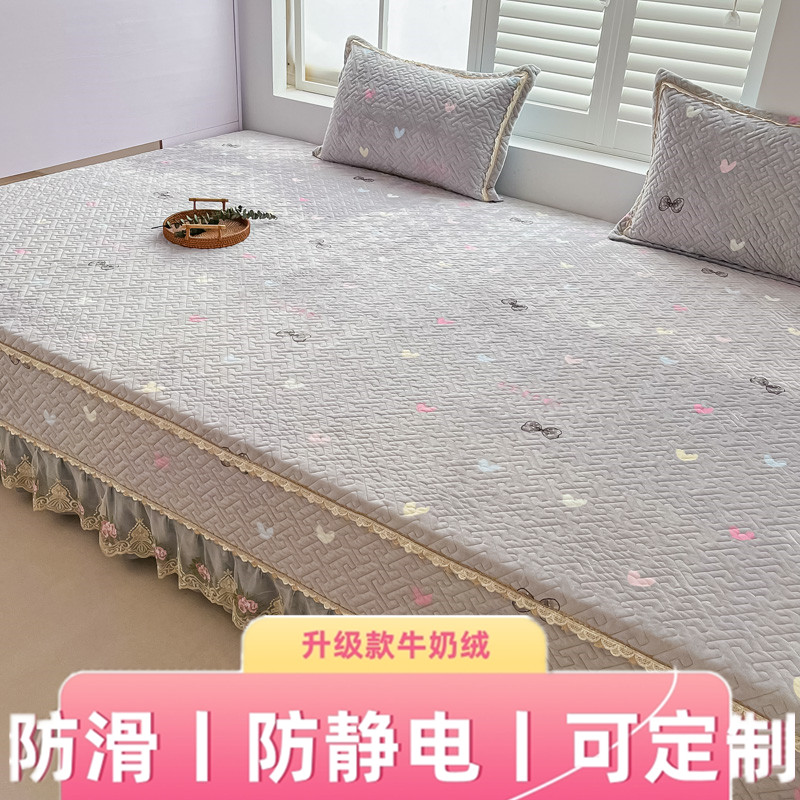 冬季加厚牛奶绒床盖单件