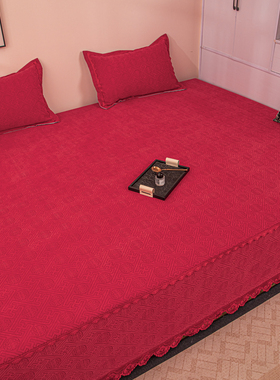 婚庆雪尼尔榻榻米床单防滑专用床盖土炕盖四季通用4米红色大炕罩