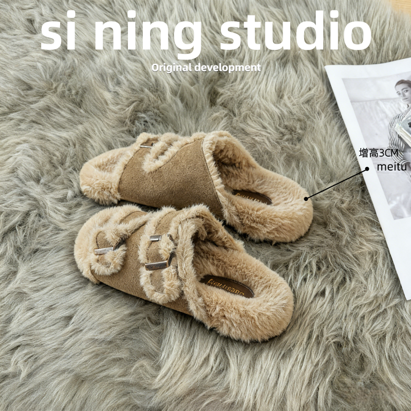 牛皮版~毛毛拖鞋女外穿款居家懒人棉拖鞋厚底毛毛女鞋大码41到43