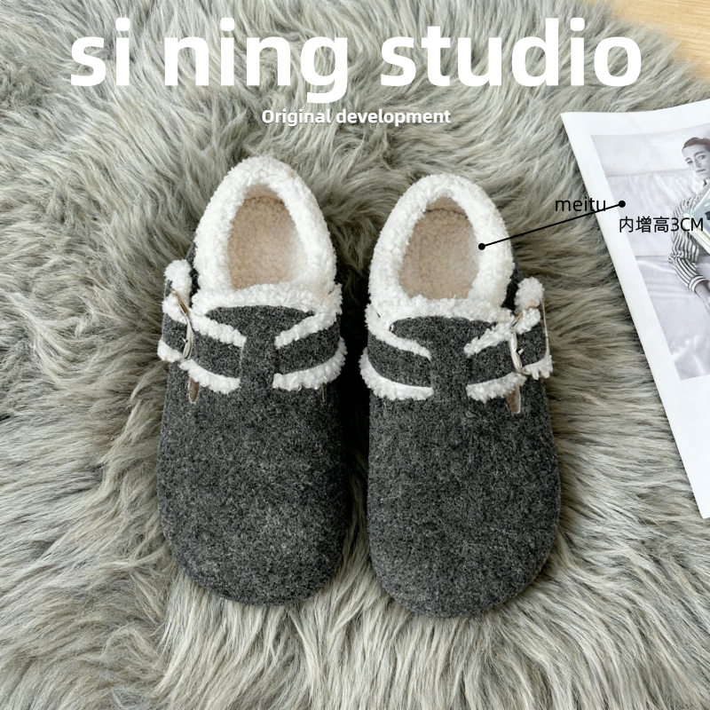 棉鞋雪地靴女一脚蹬毛毛鞋子大码