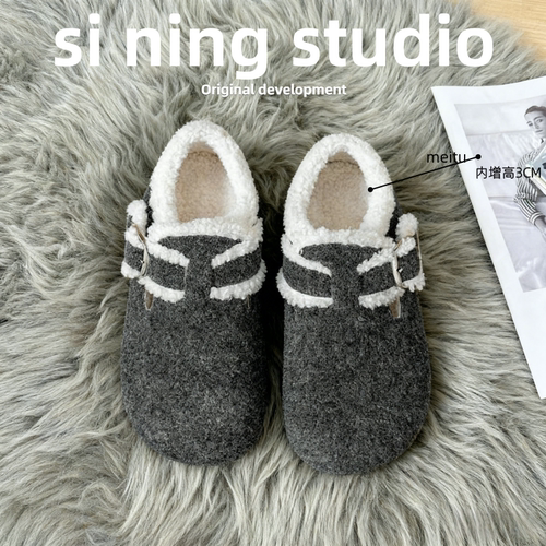 棉鞋雪地靴女一脚蹬毛毛鞋子大码