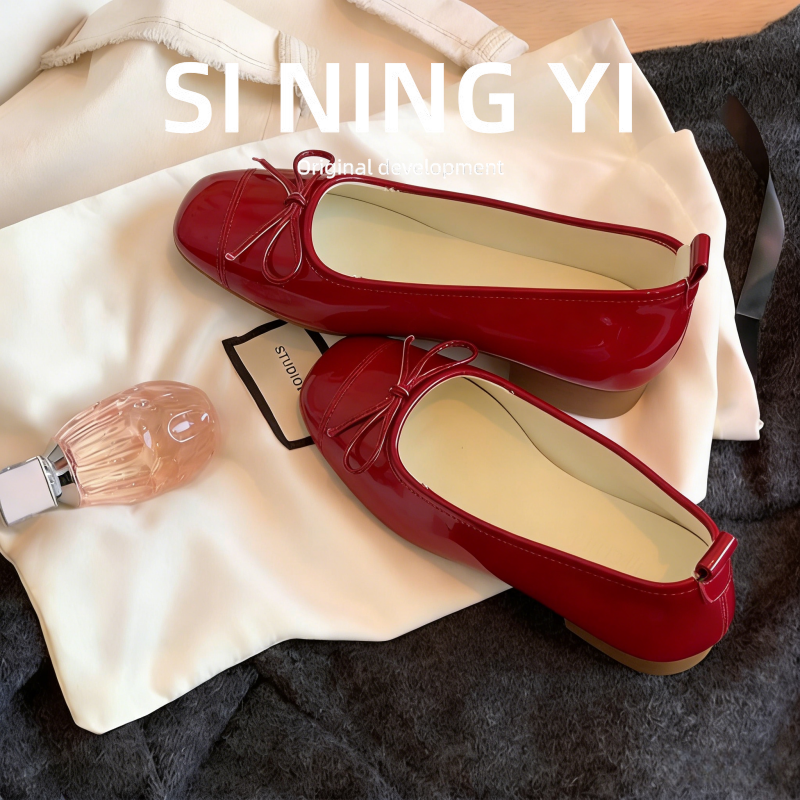 红色跟鞋女小香风单鞋女秋蝴蝶结芭蕾婚鞋新娘鞋晚晚鞋奶奶鞋大码,女鞋,玛丽珍鞋,淘宝优惠券,粉丝福利购,淘宝优惠卷