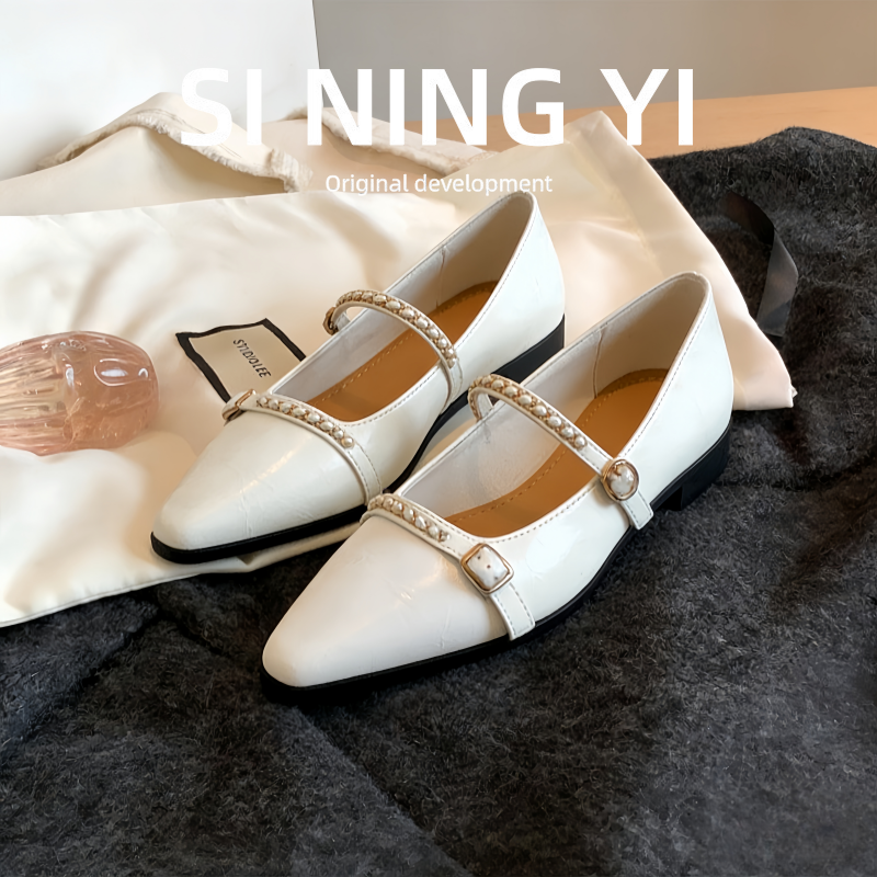 羊皮版！小香风链条低跟单鞋女一字扣带法式气质尖头玛丽珍鞋大码,女鞋,玛丽珍鞋,淘宝优惠券,粉丝福利购,淘宝优惠卷