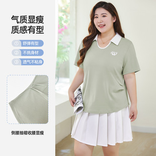 新款 时尚 上衣女2026年夏季 短袖 气质百搭撞色T恤女 polo领印花大码