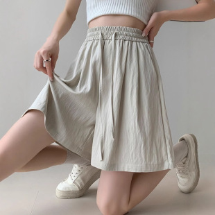 运动五分裤 高腰外穿休闲阔腿中裤 女春秋2025新款 蓝色冰丝山本短裤