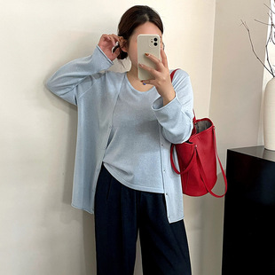 大码女装内搭背心女开衫v领针织套装2026春款胖mm休闲两件套23772