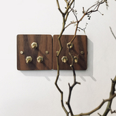 实木复古开关面板 酒店创意 墙壁插座 黄铜拔杆 86型家用五孔暗装