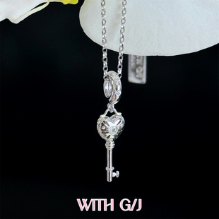 精致立体幸运钥匙项链 s925通体纯银 小众镶钻爱心锁骨链 WITH