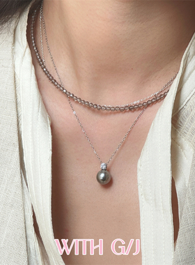 WITH GJ 挪威薄雾 透灰色天然冰曜石925纯银双层项链叠戴锁骨链女