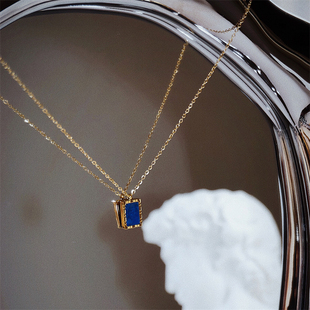 WITH 艺术生星光油画框天然青金石项链女复古小众保色锁骨链