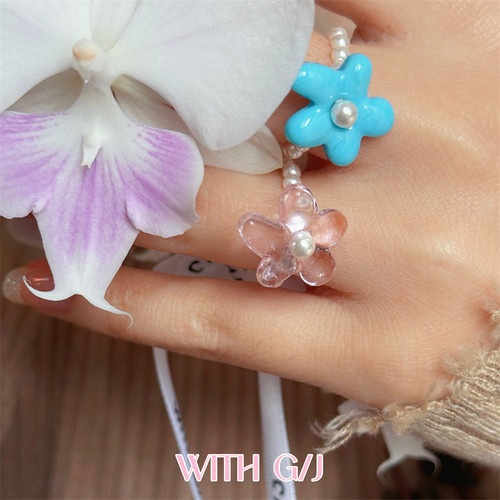 可爱琉璃花朵施家珍珠手工戒指女