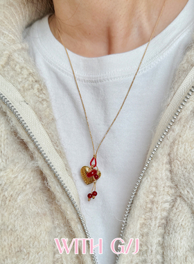 天然红玛瑙金丝线钛钢爱心毛衣链