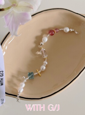 原创设计天然珍珠水晶纯银手链女