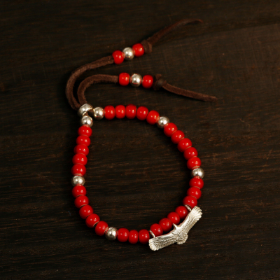 高桥吾郎菊地健925纯银迷老鹰进口琉璃珠潮男女情侣本命年红手链