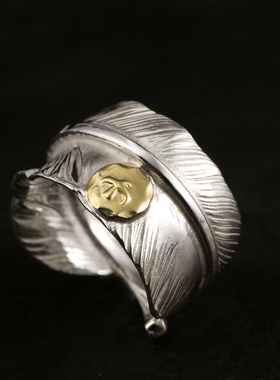 三沐高桥吾郎SAMGOROS 925纯银大点金羽毛戒指情侣戒男女款指环