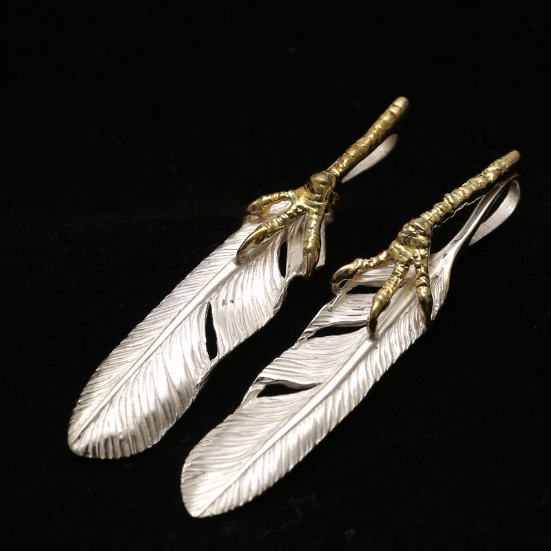 三沐饰家 KEN KIKUCHI菊地健925纯银鹰爪小羽毛18K金情侣银饰吊坠