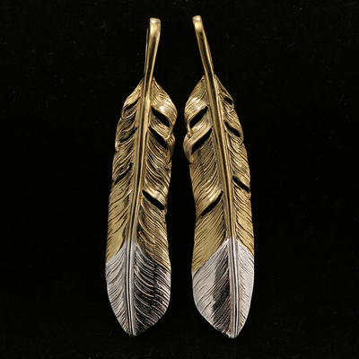 三沐饰家 Horizon Blue 先银上铜羽毛情侣吊坠925纯银B手工银饰