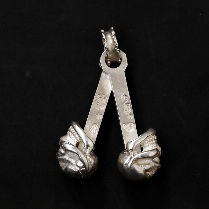 三沐饰家高山隆 活塞 空眼骷髅925纯银吊坠 机车挂饰情侣项链吊坠