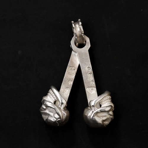 三沐饰家高山隆 活塞 空眼骷髅925纯银吊坠 机车挂饰情侣项链吊坠