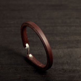 三沐高桥吾郎纯手工制作日本枥木鞍革 925纯银钩皮手环潮男女手环