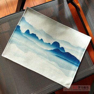 2个装~出口尾货山水画餐垫中国风水墨双层棉麻布料厚实餐具隔热垫