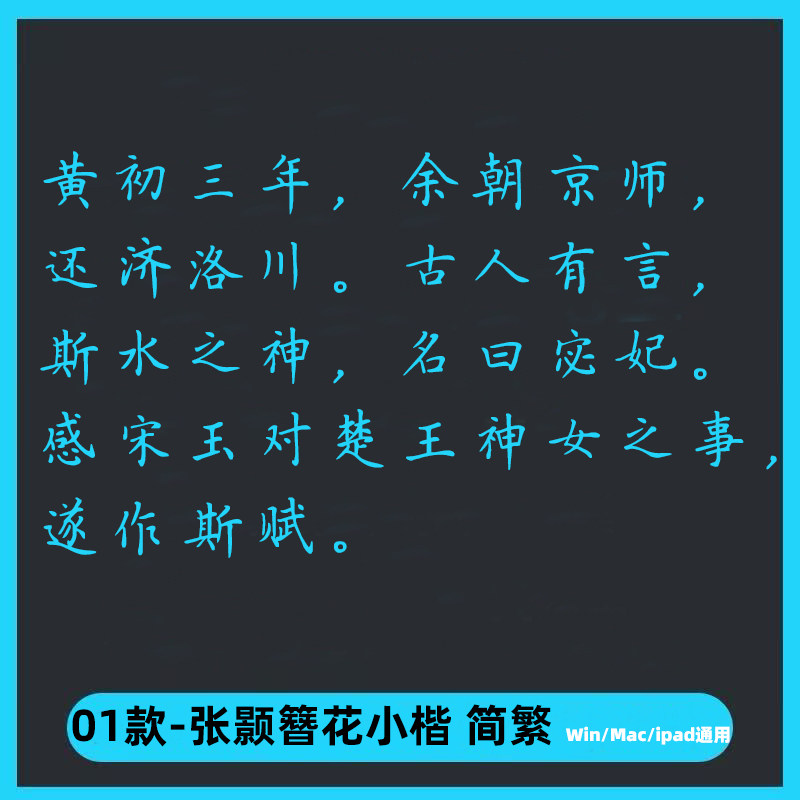 张颢簪花小楷简繁字帖漂亮书法体练笔学生字体Ps/Ai/Cd设计素材库