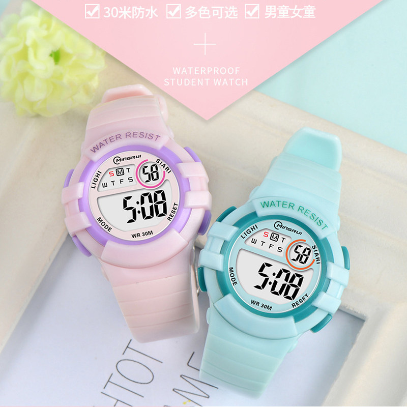 名瑞儿童小学生手表男孩女孩电子表夜光日常防水闹铃多功能小表盘