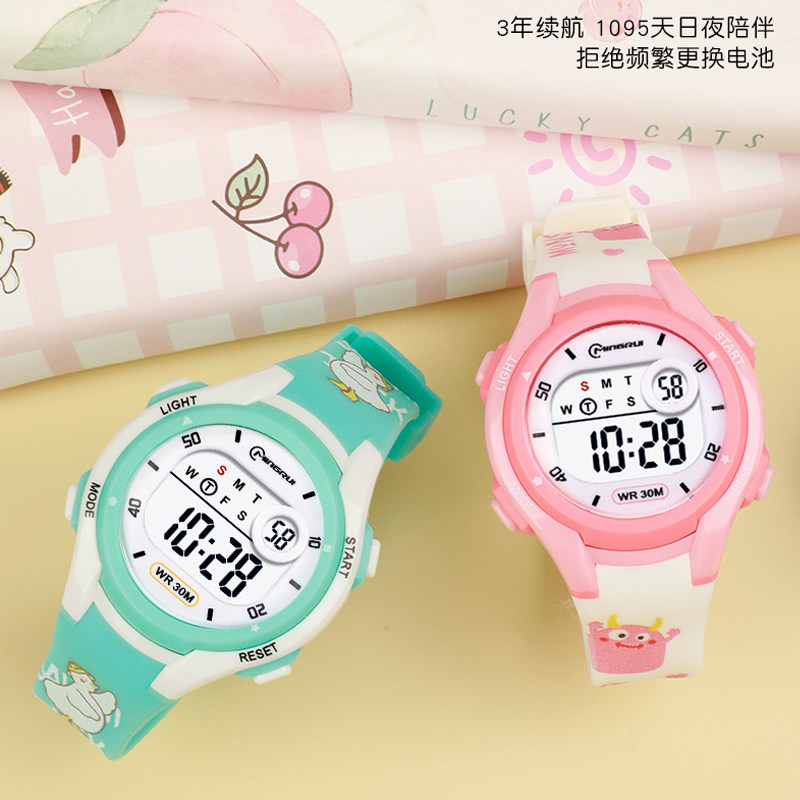 名瑞儿童动画动漫卡通可爱数字手表男夜光防水小孩学生女童电子表