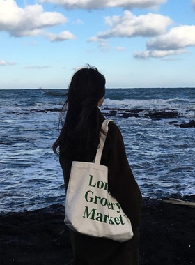 ins文艺帆布包学生单肩包手提包chic帆布袋韩国ulzzang潮女包大包