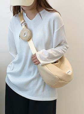 ins风大容量帆布包女春夏季休闲尼龙防水单肩包大学生上课斜挎包