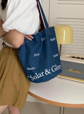 韩系ins风帆布包女大容量单肩手提袋学生上课通勤水桶包购物袋