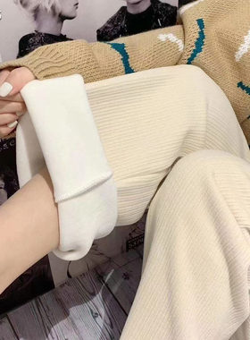 雪尼尔阔腿裤女秋冬季垂感灯芯绒休闲直筒宽松居家外穿裤子