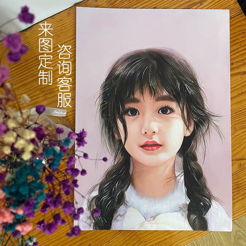 彩铅画人像人物自画像照片转纯手绘定制真人肖像铅笔头像素描画像
