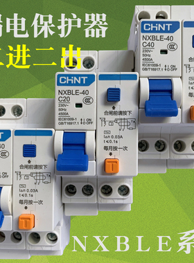 正泰漏电保护器NXBLE-40 二进二出 1P+N漏保6A10A16A20A25A32A40A