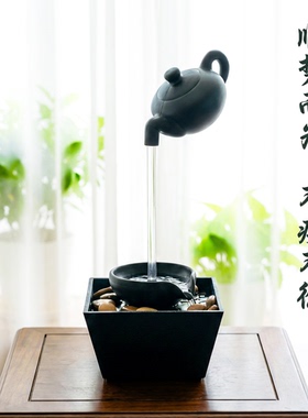 创意中式茶壶造型流水桌面摆件