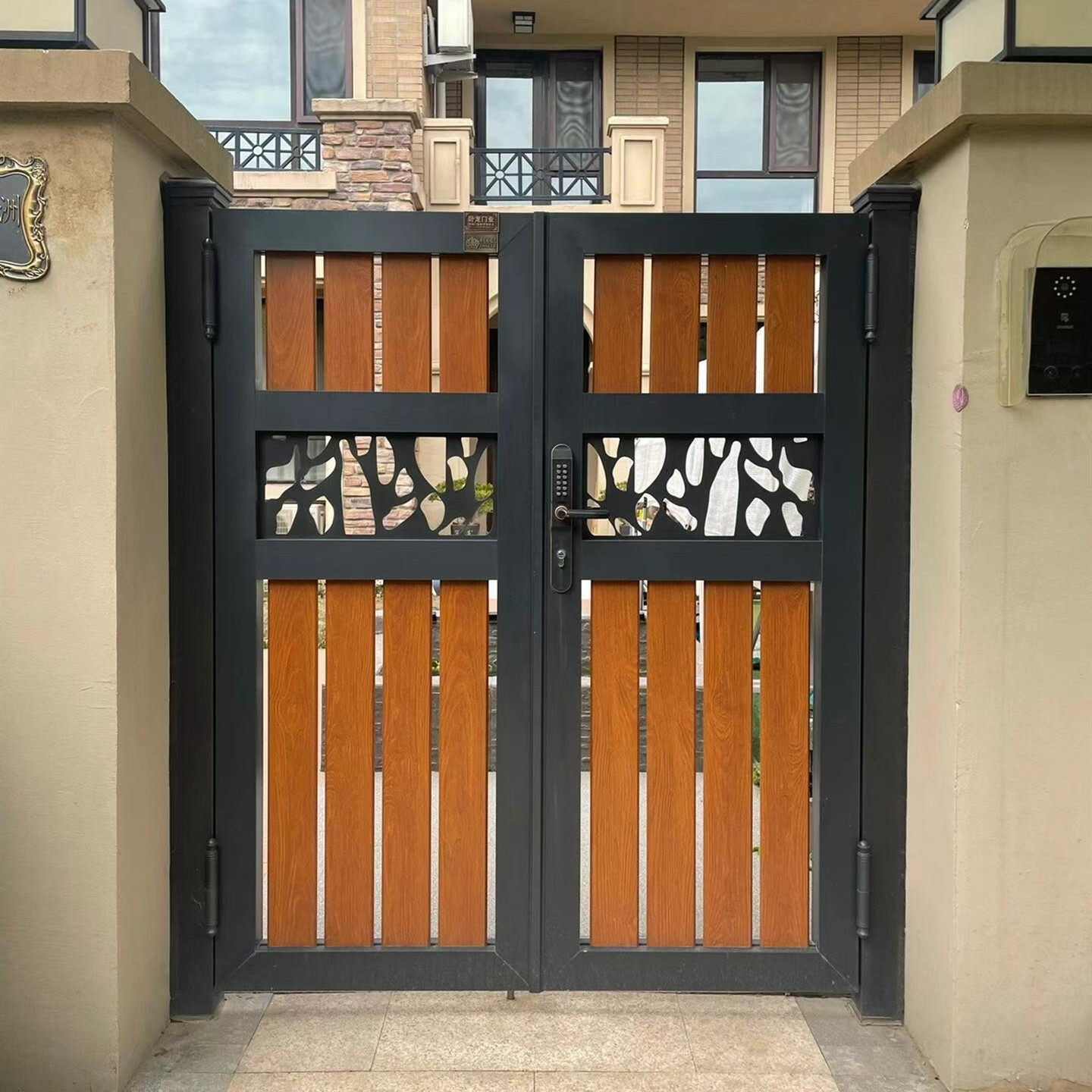 新中式庭院门复古铝合金乡村院子门别墅门铝艺大门双开花园入户门