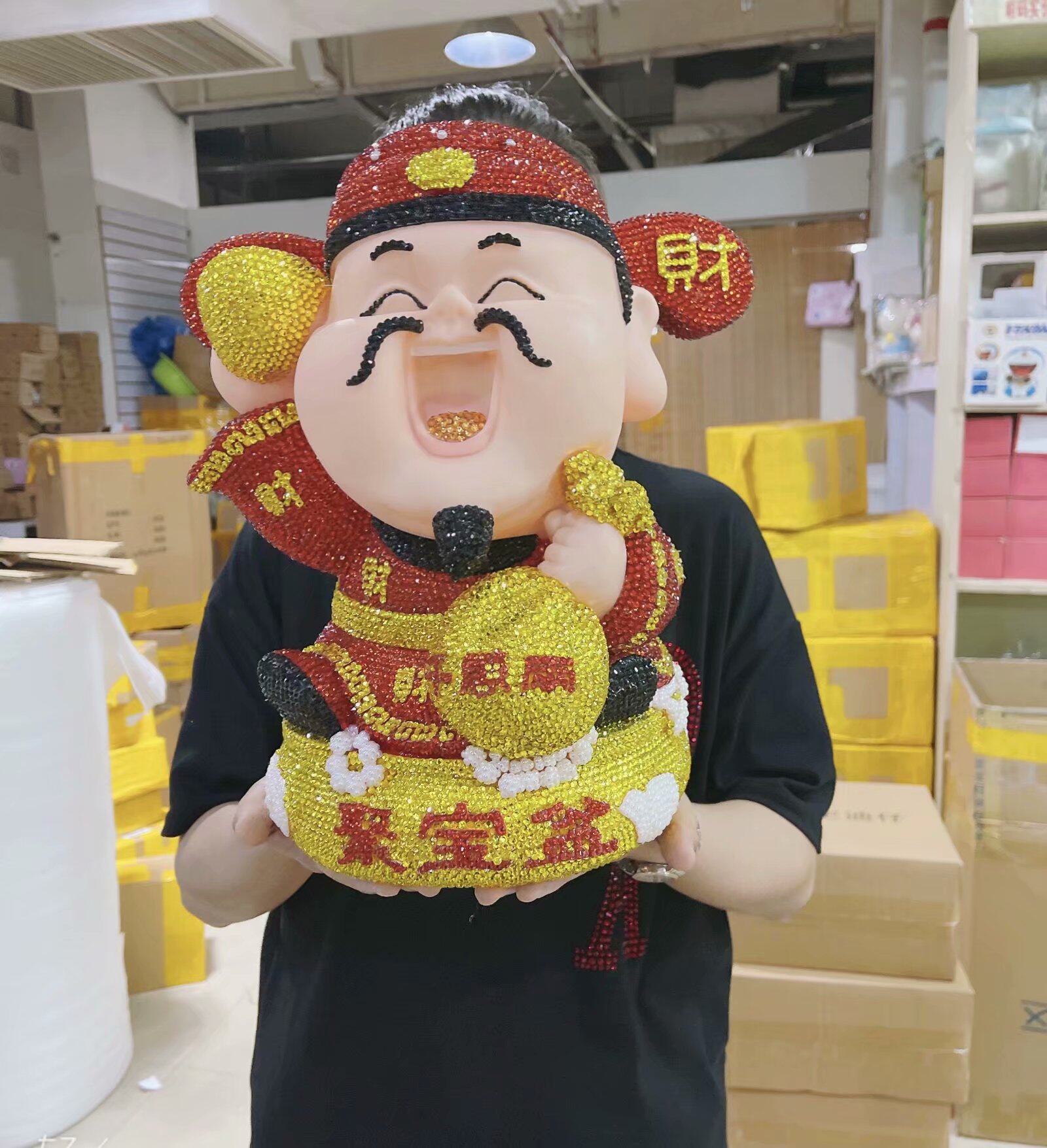 贴钻招财进宝财神爷摆件客厅家用财神存钱罐风水旺财店铺开业礼品