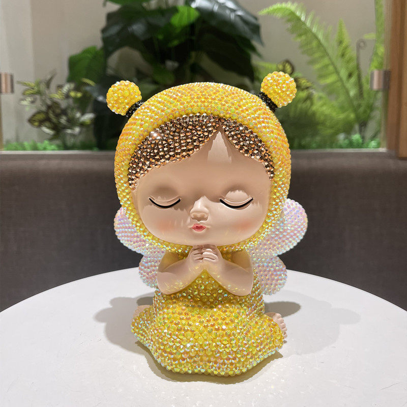 祈福女孩蜜语储蓄罐桌面家居装饰摆件投币存钱罐可存可取贴钻礼物