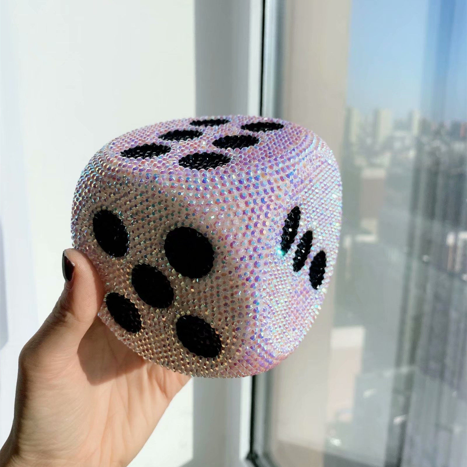 七彩发光骰子节能创意led小夜灯色子变色灯打麻将骰子贴钻灯礼品