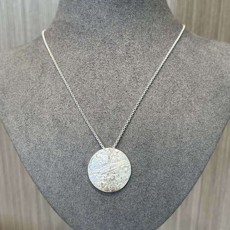 S925纯银圆形吊坠项链锁骨链新款