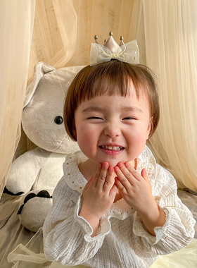 女童皇冠发夹全包不伤发立体宝宝生日拍照头饰气质小公主金色韩版