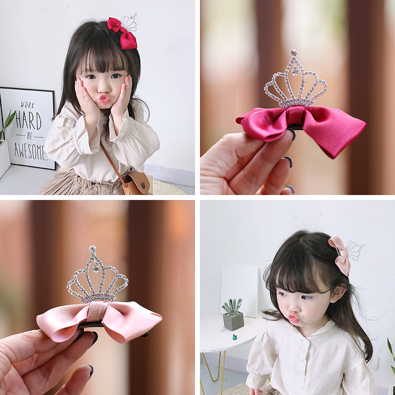 儿童发饰女童带钻蝴蝶结皇冠发夹发卡小女孩宝宝周岁生日头饰公主