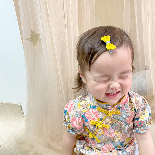 儿童发饰黄色进口蝴蝶结小号