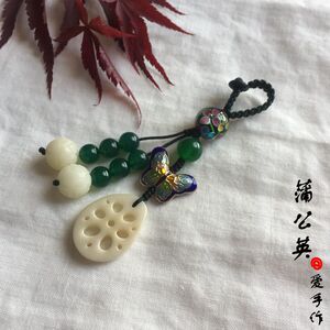 原创手工景泰蓝   象牙果偶片    菩提莲花雕   绿玛瑙包包扣