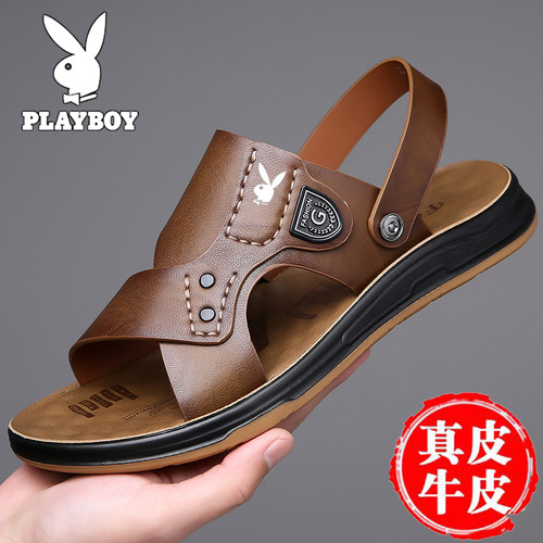 花花公子凉鞋男真皮沙滩鞋凉拖鞋