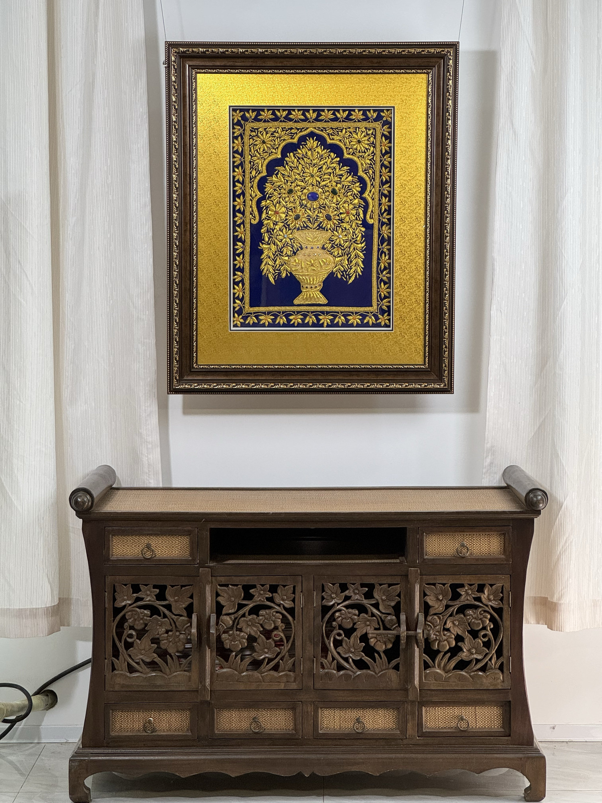 新款印度手工铜丝金丝宝石挂毯家饰立体壁挂画装饰画壁毯