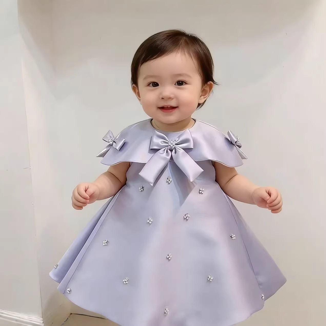 夏季女童紫色无袖生日礼服公主裙图片