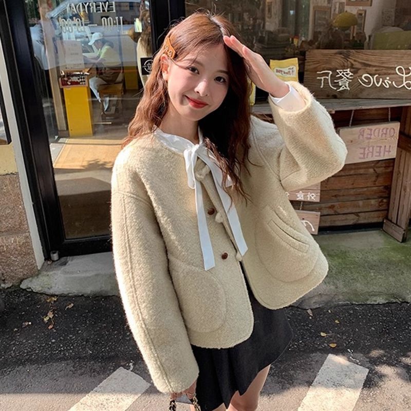 秋冬季新款法式小香风甜美毛呢外套小个子流行上衣女休闲外套复古