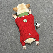 法斗红色喜庆宠物狗狗圣诞四脚衣防掉毛巴哥斗牛犬新年装 加厚衣服